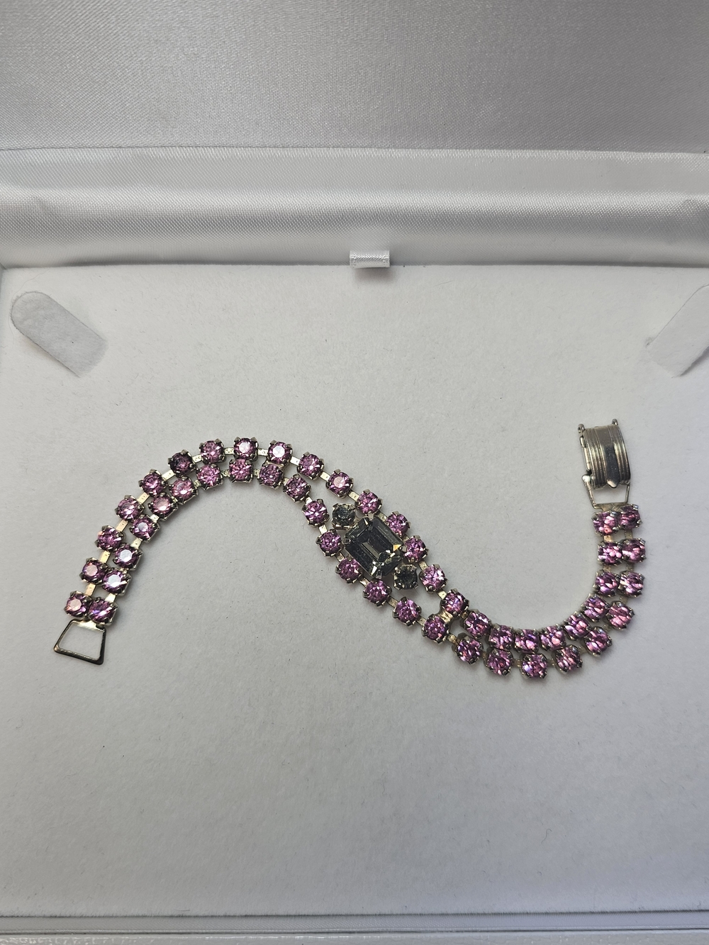 Vintage Pink Crystal Double-Row Rhinestone Bracelet